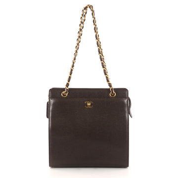 Chanel Vintage CC Lock Pocket Chain Tote Caviar Medium Brown 3246703