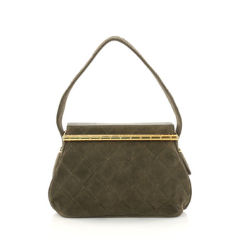 Chanel Vintage Frame Bag Quilted Suede Mini Green 3247503
