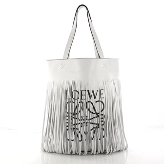 Loewe Vertical Logo Fringe Tote Printed Leather Brown 3247602