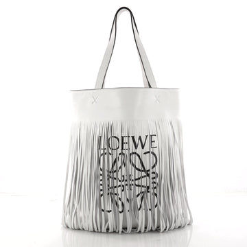 Loewe Vertical Logo Fringe Tote Printed Leather Brown 3247602