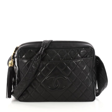Chanel Vintage Diamond CC Slit Pocket Camera Bag Quilted Leather Medium Black 3247802