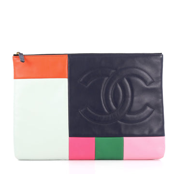 Chanel CC Zip Pouch Colorblock Leather Large Blue 3247901