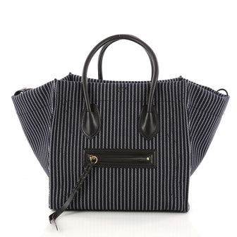 Celine Phantom Handbag Striped Canvas and Leather Medium Blue 3248202
