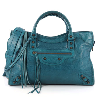 Balenciaga City Classic Studs Handbag Leather Medium Blue 3248802