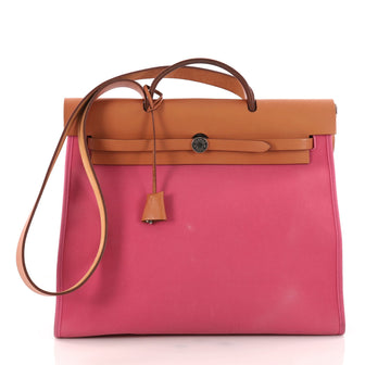 Hermes Herbag Zip Leather and Toile 39 Pink 3252403