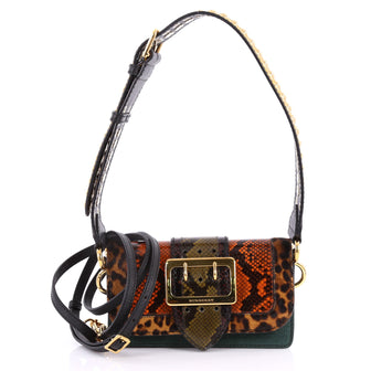 Burberry Patchwork Buckle Flap Bag Snakeskin with Leather and Pony Hair Small Green 3255302