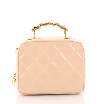 Chanel Vintage Chain Lunch Box Bag Quilted Patent Small Pink 3256301