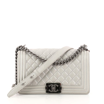 Chanel Boy Flap Bag Quilted Caviar Old Medium Silver 3256501