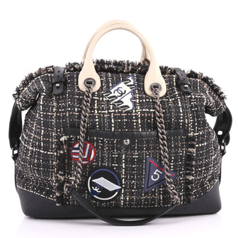 Chanel Crest Trip Bowling Bag Patch Embellished Tweed Gray 3257601
