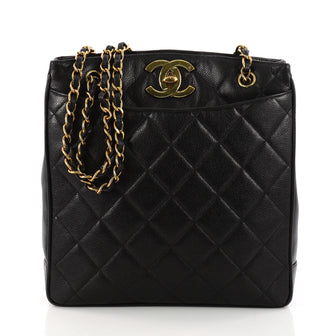Chanel Vintage CC Lock Pocket Chain Tote Quilted Caviar Large Black 3258702