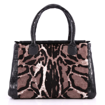 Nancy Gonzalez Top Handle Satchel Pony Hair with Crocodile Medium Black 3259701