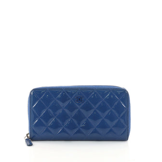 Chanel Zip Around Wallet Quilted Patent Long Blue 3260204