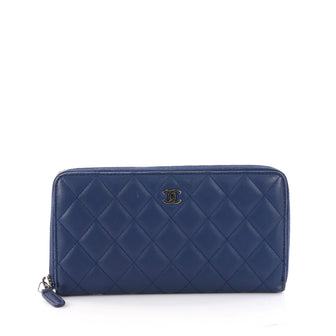  Chanel Zip Around Wallet Quilted Lambskin Long Blue 3260205
