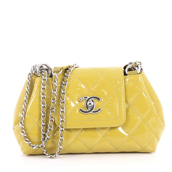 Chanel Coco Shine Accordion Flap Bag Quilted Patent Mini Yellow 3260403
