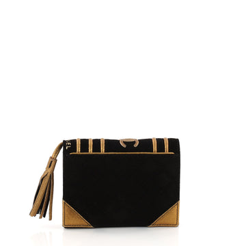Chanel Book Clutch Quilted Suede Black 3264001