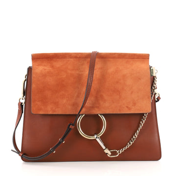 Chloe Faye Shoulder Bag Leather and Suede Medium Brown 3264402