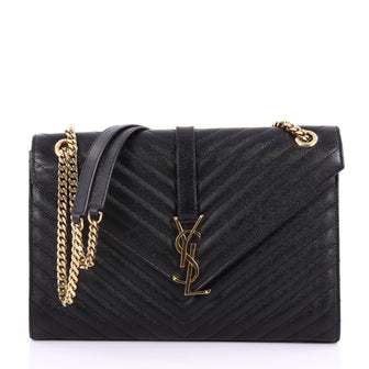 Saint Laurent Classic Monogram Satchel Matelasse Chevron Leather Large Black 3264604