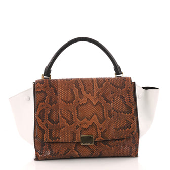 Celine Trapeze Handbag Python Medium Brown 3265703