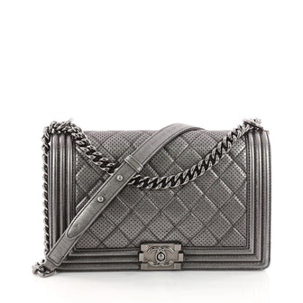 Chanel Boy Flap Bag Quilted Perforated Lambskin New Medium Gray 3265802