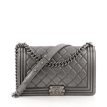Chanel Boy Flap Bag Quilted Perforated Lambskin New Medium Gray 3265802
