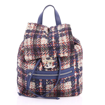 Chanel Front Zip Backpack Printed Nylon Small Blue 3267402