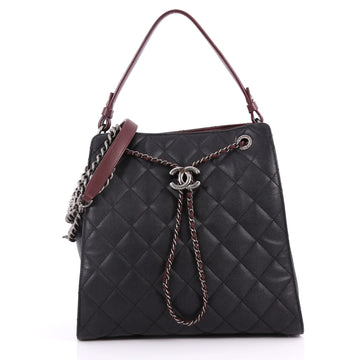 Chanel Top Handle CC Drawstring Bucket Bag Quilted Caviar Medium Black 3267701