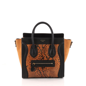 Celine Luggage Handbag Python and Leather Nano Brown 3268002