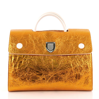 Christian Dior Diorever Handbag Metallic Leather Large Orange 3268901