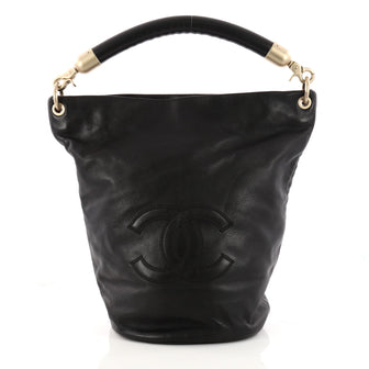 Chanel Vintage CC Handle Bucket Bag Leather Large Black 3269301