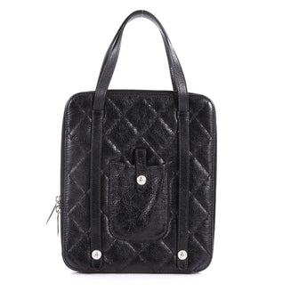 Chanel Ipad Top Handle Bag Quilted Glazed Calfskin Medium Black 3270001