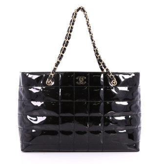 Chanel Vintage Chocolate Bar Tote Quilted Patent Large Black 3270802