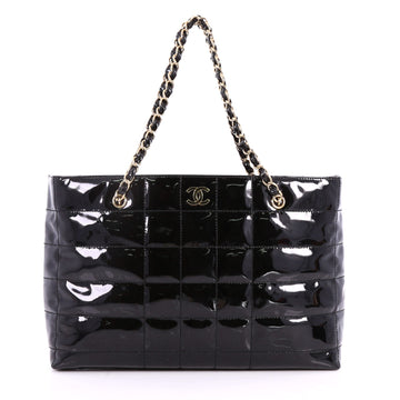 Chanel Vintage Chocolate Bar Tote Quilted Patent Large Black 3270802