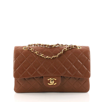 Chanel Vintage Classic Double Flap Bag Quilted Lambskin Brown 3271101