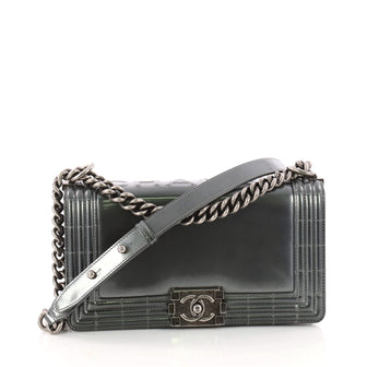 Chanel Reverso Boy Flap Bag Glazed Iridescent Calfskin Old Medium Gray 3271804