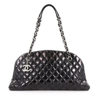 Chanel Just Mademoiselle Handbag Quilted Glazed Calfskin Medium Black 3271901