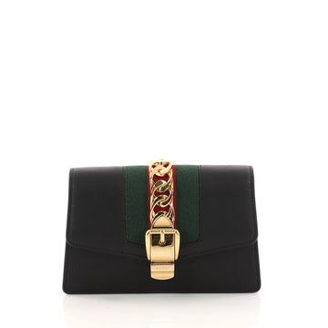 Gucci Sylvie Chain Crossbody Bag Leather Mini Black 3272704