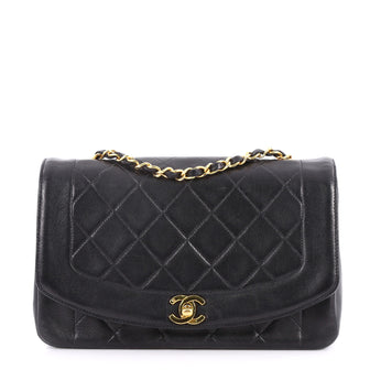 Chanel Vintage Diana Flap Bag Quilted Lambskin Medium Black 3274201