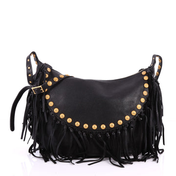 Valentino C-Rockee Fringe Hobo Studded Leather Large Black 3274901