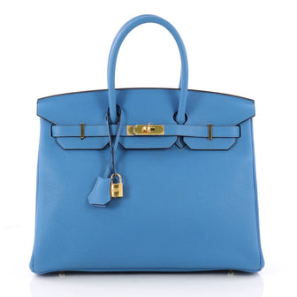 Hermes Birkin Handbag Blue Clemence with Gold Hardware 3275301