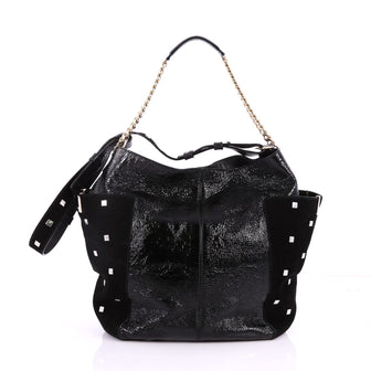 Jimmy Choo Anna Tote Leather and Studded Suede Black 3276004
