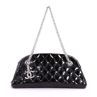 Chanel Just Mademoiselle Handbag Quilted Patent Small Black 3276202