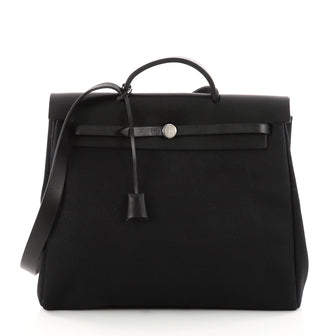 Hermes Herbag Toile and Leather MM Black 3276503