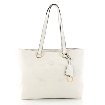 Prada Embossed Logo Tote Vitello Daino Medium White 3277101