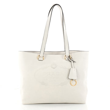 Prada Embossed Logo Tote Vitello Daino Medium White 3277101