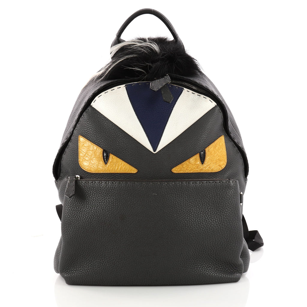 Fendi Backpack Selleria Leather FENDI Selleria FF Backpack, Leather, Gray, Black, 7VZ047  main image 3