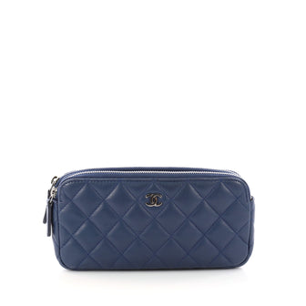 Chanel Double Zip Clutch with Chain Quilted Lambskin Blue 3277701