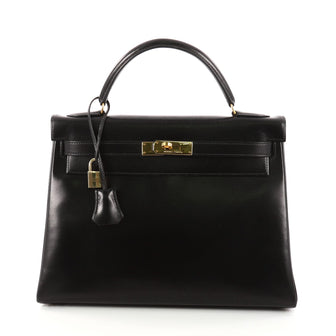 Hermes Kelly Handbag Black Box Calf with Gold Hardware 3278401