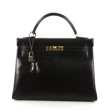 Hermes Kelly Handbag Black Box Calf with Gold Hardware 3278401