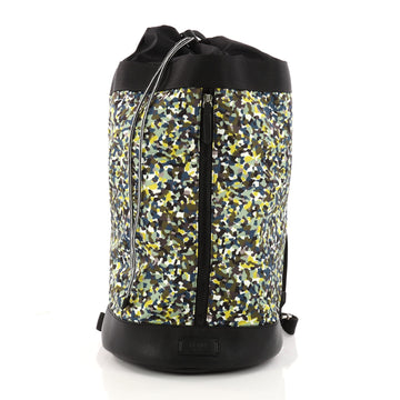 Fendi Front Zip Backpack Printed Nylon Large Green 3278603