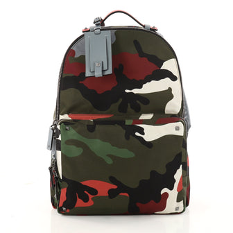 Valentino Camouflage Backpack Nylon and Leather Large 3278901